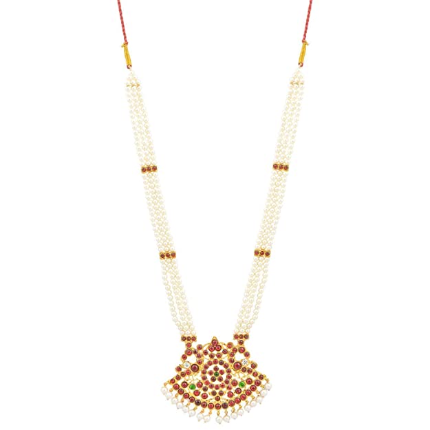 Traditional Bharatanatyam Pearl long Necklace - Golden Collections