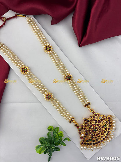 Bharatanatyam Pearls Long Haram with Kemp Stones – Traditional South Indian Temple Jewelry for Classical Dance