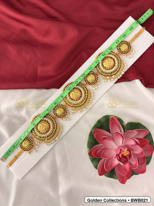 Measurement and scale view of Bharatanatyam Slim Gold Tone Waist Belt for Dance Costume for fit checking