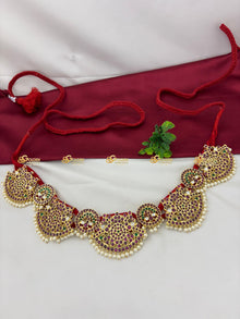 Real Kemp Vaddanam Oddiyanam Waist Belt for Bharatanatyam BBW001 with red-green kemp stones