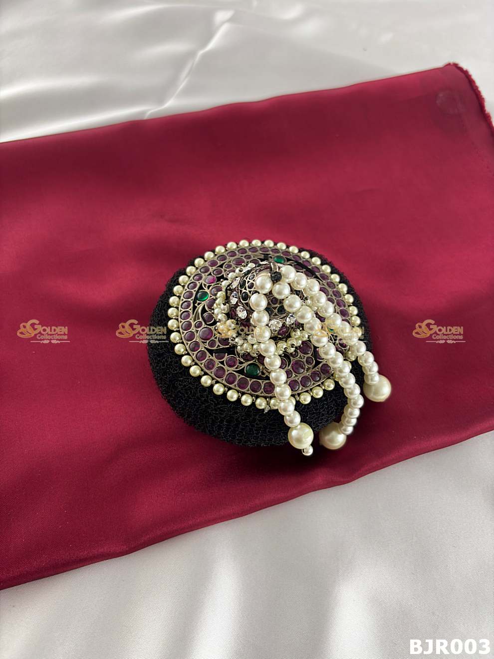 Black Kemp Rakodi Hair Ornament for Bharatanatyam BJR003 with black kemp stones