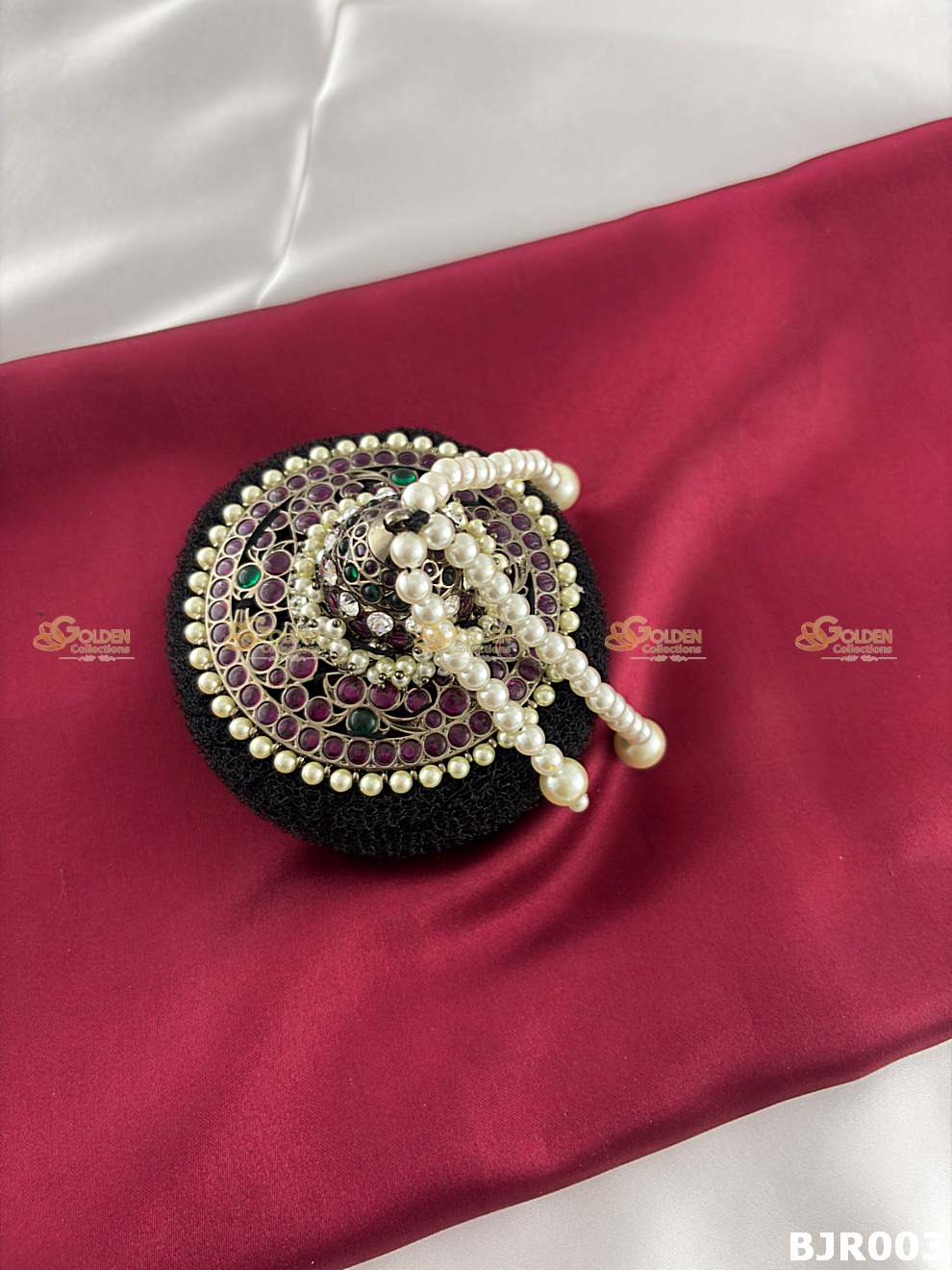 Black Kemp Andal Bun Rakodi for Bharatanatyam | Temple Hair Jewellery