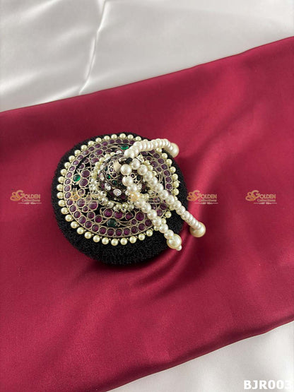 Black Kemp Andal Bun Rakodi for Bharatanatyam | Temple Hair Jewellery