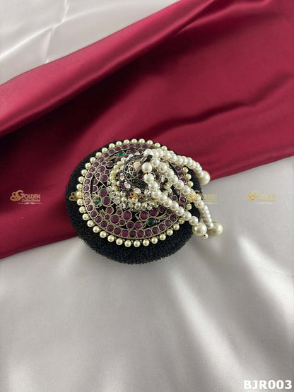 Black Kemp Andal Bun for Bharatanatyam | Temple Jewellery Rakodi Hair Bun with Pearl Drops