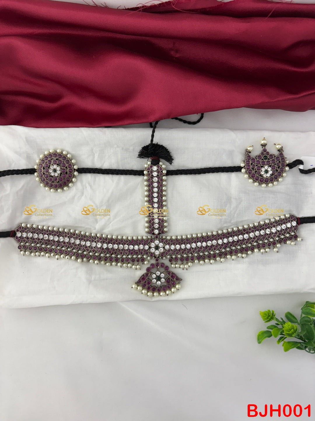 Black Kemp Bharatanatyam Headset Temple Jewelry for Classical Dance BJH001 Goldencollections