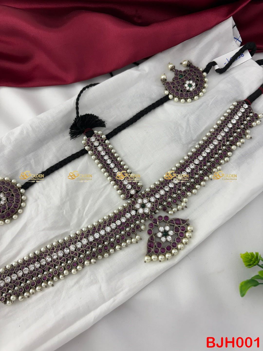 Black Kemp Bharatanatyam Headset Temple Jewelry for Classical Dance Goldencollections