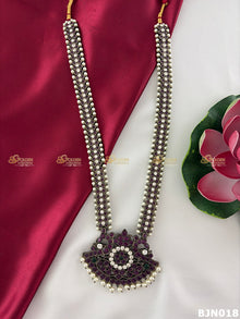 Black Kemp Temple Long Haram for Bharatanatyam and Kuchipudi BJN018 with black kemp stones