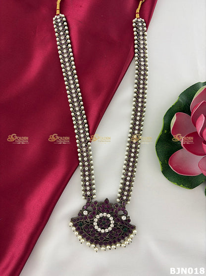 Black Kemp Bharatanatyam Long Haram for Arangetram – Antique Temple Jewellery Necklace for Kuchipudi