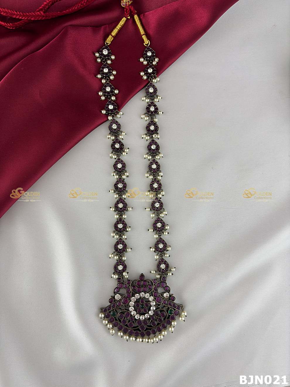 Black Kemp Pearl Long Haram for Bharatanatyam and Kuchipudi BBN021 with black kemp stones