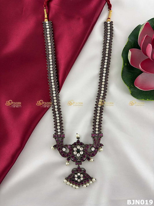 black kemp bharatanatyam long haram temple jewellery necklace for arangetram dance