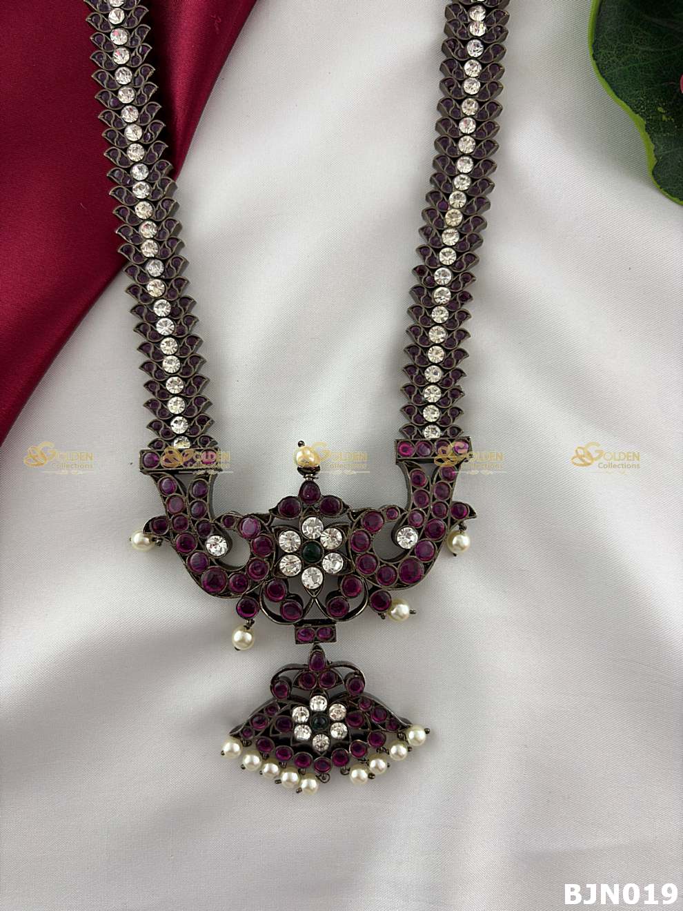 Shop Black Kemp Bharatanatyam Long Haram temple jewellery necklace for Arangetram & Kuchipudi dance performances.