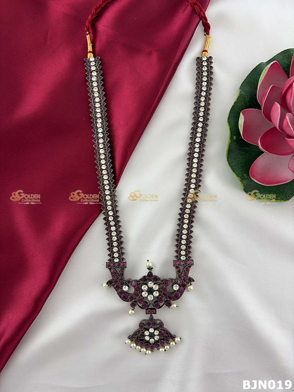 Black Kemp Bharatanatyam Long Haram – Antique Temple Jewellery Necklace for Arangetram & Kuchipudi