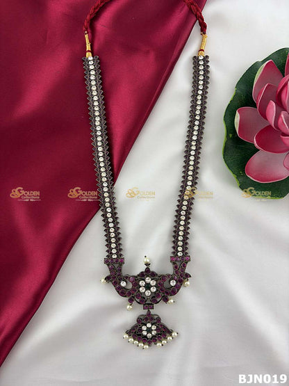 Black Kemp Bharatanatyam Long Haram – Antique Temple Jewellery Necklace for Arangetram & Kuchipudi