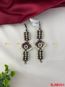 Black Kemp Mattal Ear Chain for Bharatanatyam and Kuchipudi BJM001 with black kemp stones