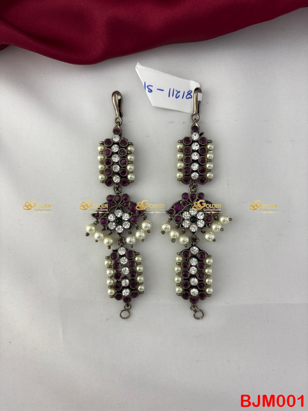 Black Kemp Bharatanatyam Mattal Matil Temple Jewelry Ear Chain