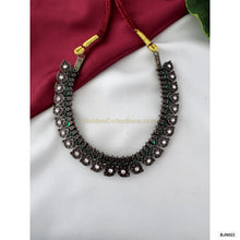 Black kemp green purple short necklace for Bharatanatyam front view BJN023