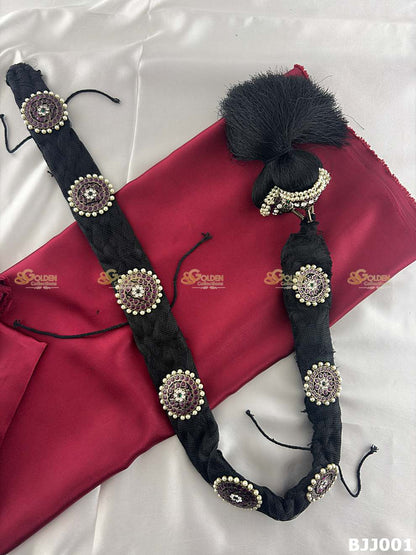 Black kemp jada jadai with jada billa and jada kuchulu Bharatanatyam temple jewellery hair set