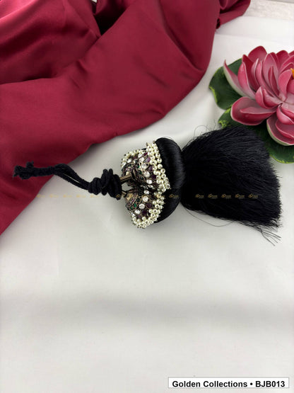 Angled view of Black Kemp Jada Kuchulu for Bharatanatyam Hair Braid from Golden Collections