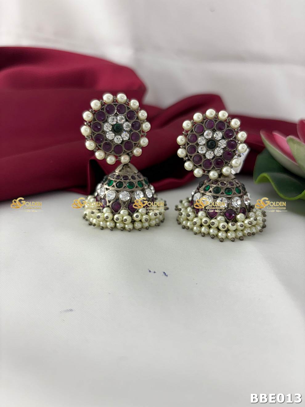 Black Kemp Jhumki Earrings with pearls and Kemp stones – Bharatanatyam dance temple jewellery for Arangetram, Kuchipudi goldencollections