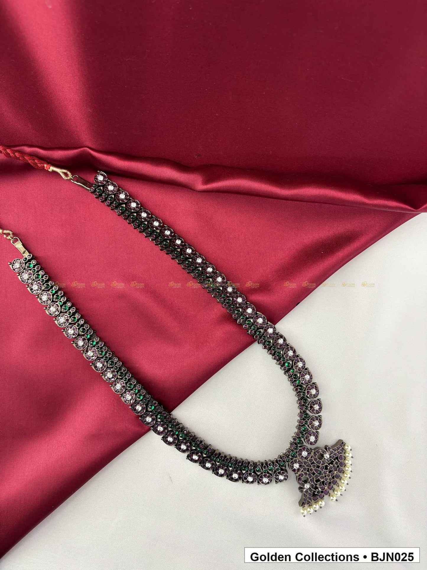 Close-up detail of Black Kemp Long Haram Necklace for Bharatanatyam from Golden Collections