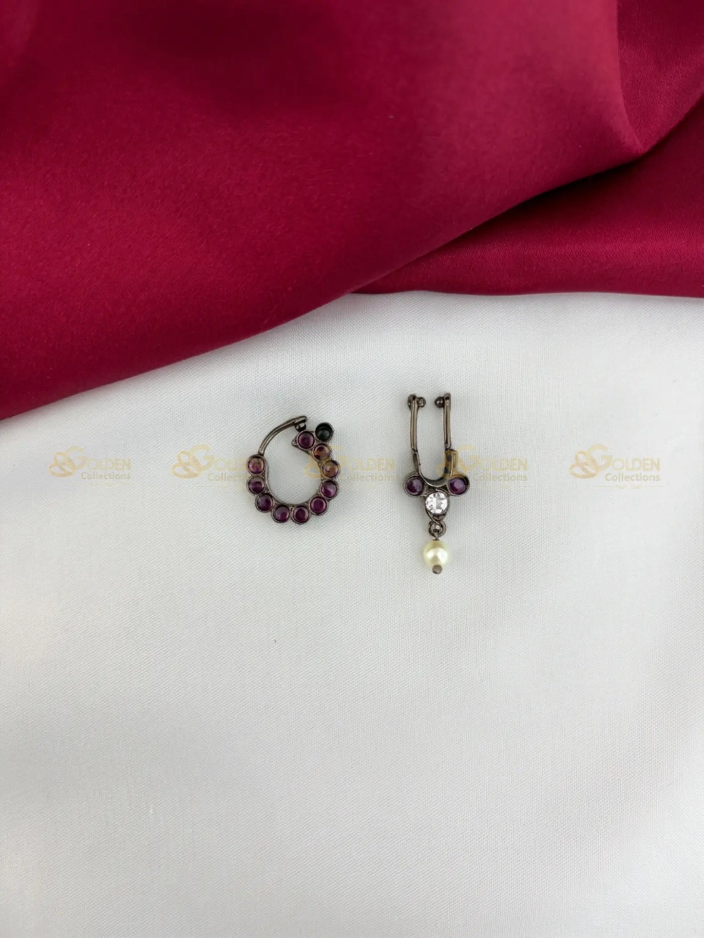 Black Kemp Nath Nose Pin for Bharatanatyam BBA002 with black kemp stones