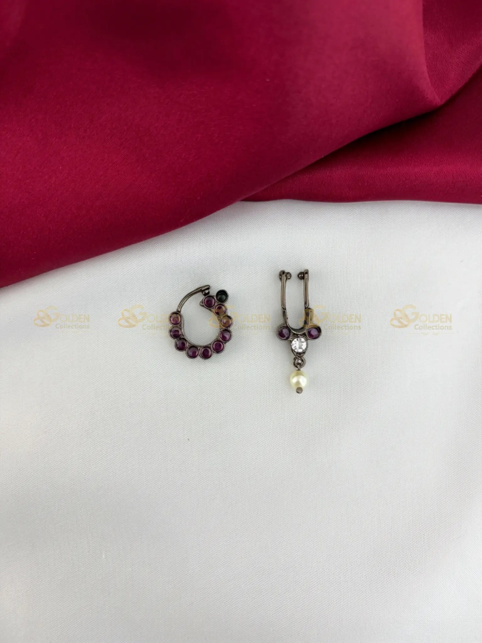 Black Kemp Nath Nose Pin for Bharatanatyam BBA002 with black kemp stones