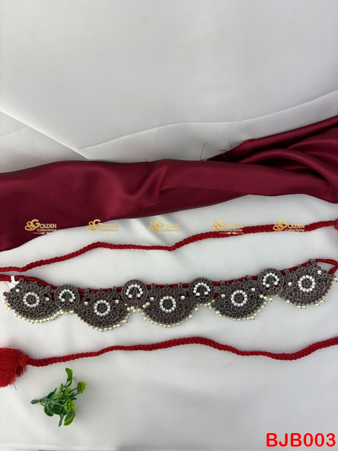 Black Kemp Vaddanam Oddiyanam Waist Belt for Bharatanatyam BJB003 with black kemp stones