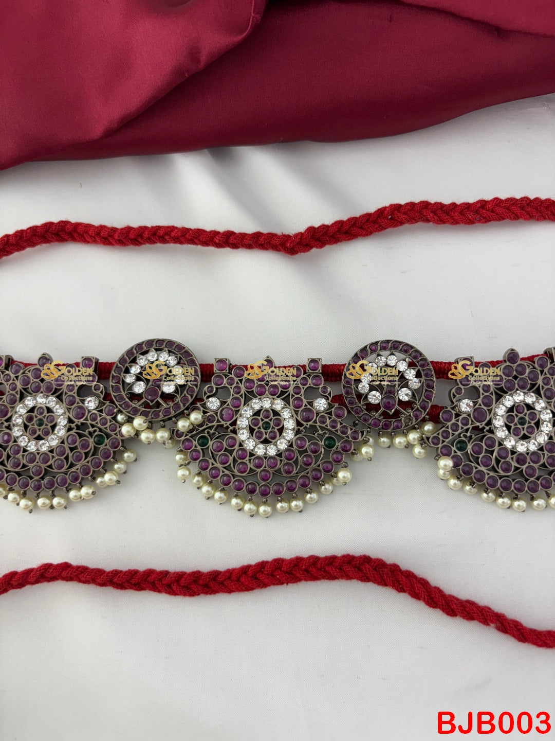 Black Kemp Peacock Bharatanatyam Oddiyanam Waist Belt (Vaddanam/Kamarband) at GoldenCollections.com.