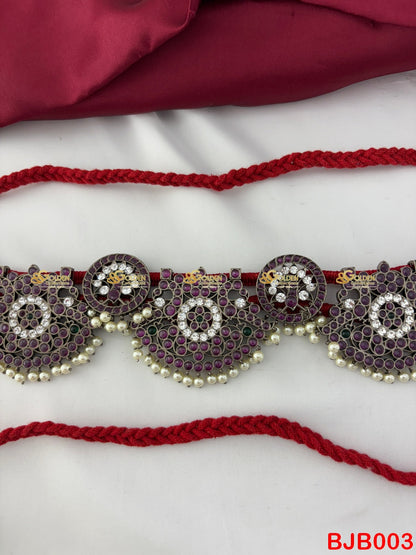 Black Kemp Peacock Bharatanatyam Oddiyanam Waist Belt (Vaddanam/Kamarband) at GoldenCollections.com.