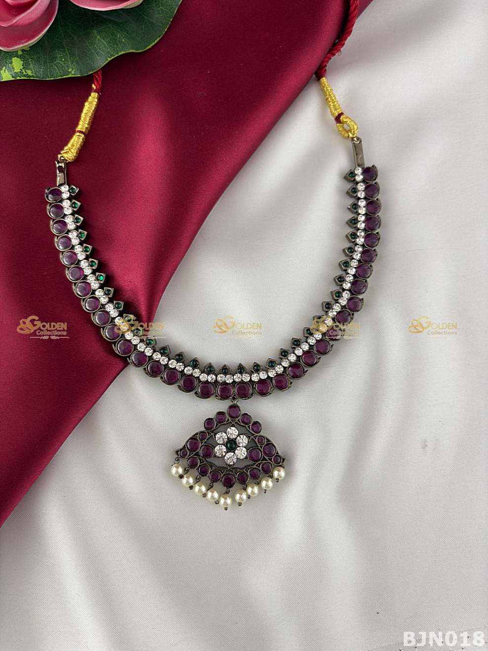 Black Kemp Short Necklace for Bharatanatyam | Temple Jewellery

