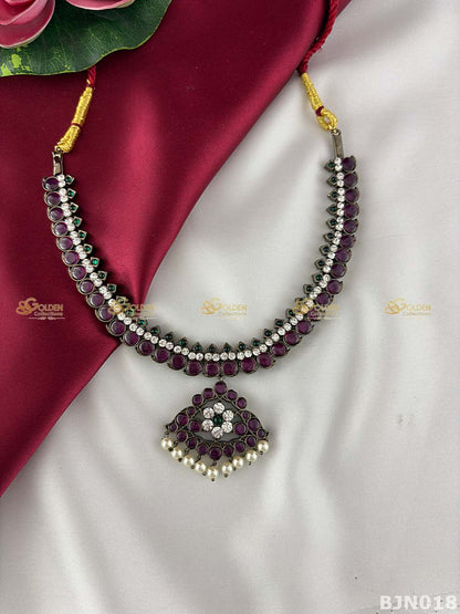 Black Kemp Short Necklace for Bharatanatyam | Temple Jewellery
