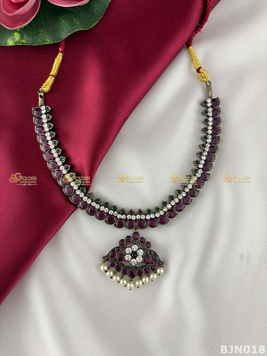 Black Kemp Short Necklace for Bharatanatyam | Traditional Temple Jewellery Choker
