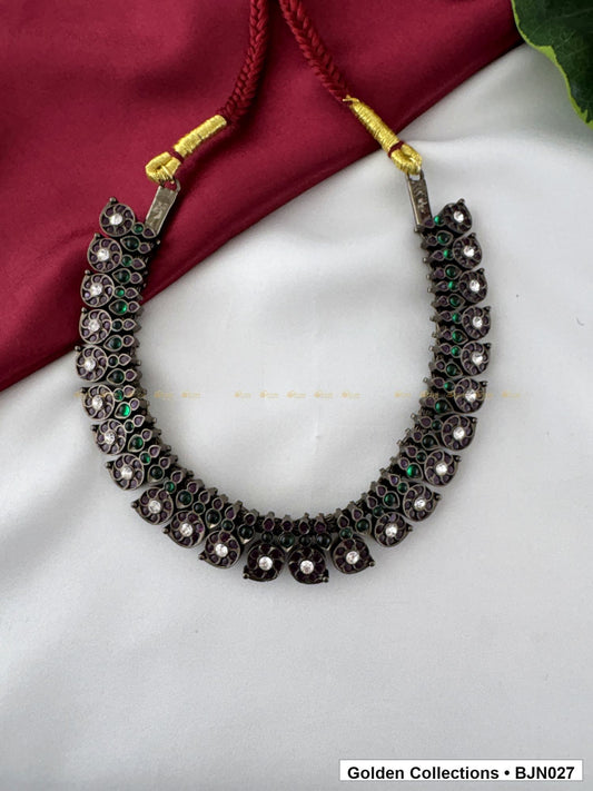 Front view of Black Kemp Short Necklace for Bharatanatyam - Style 2 from Golden Collections