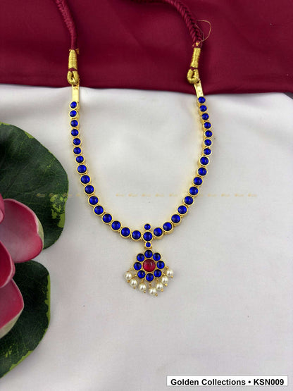 Angled product view of Blue Bead Real Kemp Short Necklace with Pendant from Golden Collections