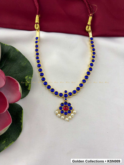 Detail view of Blue Bead Real Kemp Short Necklace with Pendant from Golden Collections