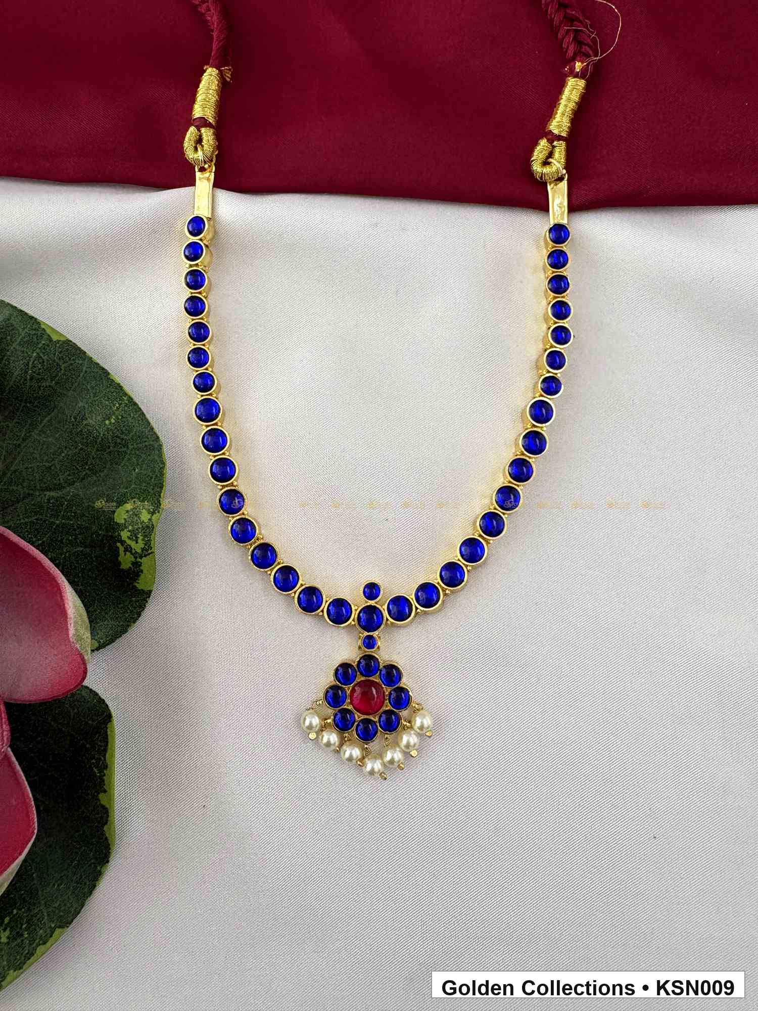 Additional product view of Blue Bead Real Kemp Short Necklace with Pendant from Golden Collections