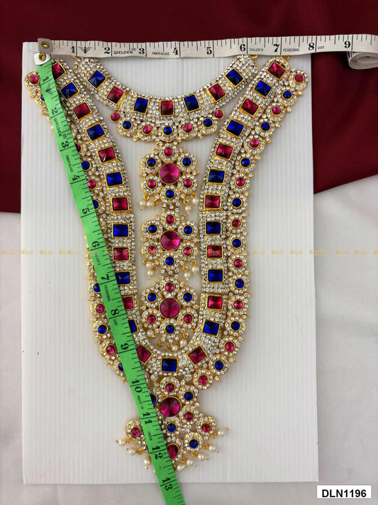 Measurement photo of deity chest long haram with measuring tape for idol alankaram size reference