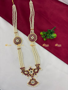 Real Kemp Long Haram for Bharatanatyam and Kuchipudi BBN024 with red-green kemp stones