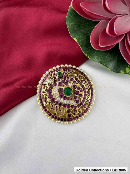 Detail view of Circular Real Kemp Rakodi with Red Green Stone Work from Golden Collections