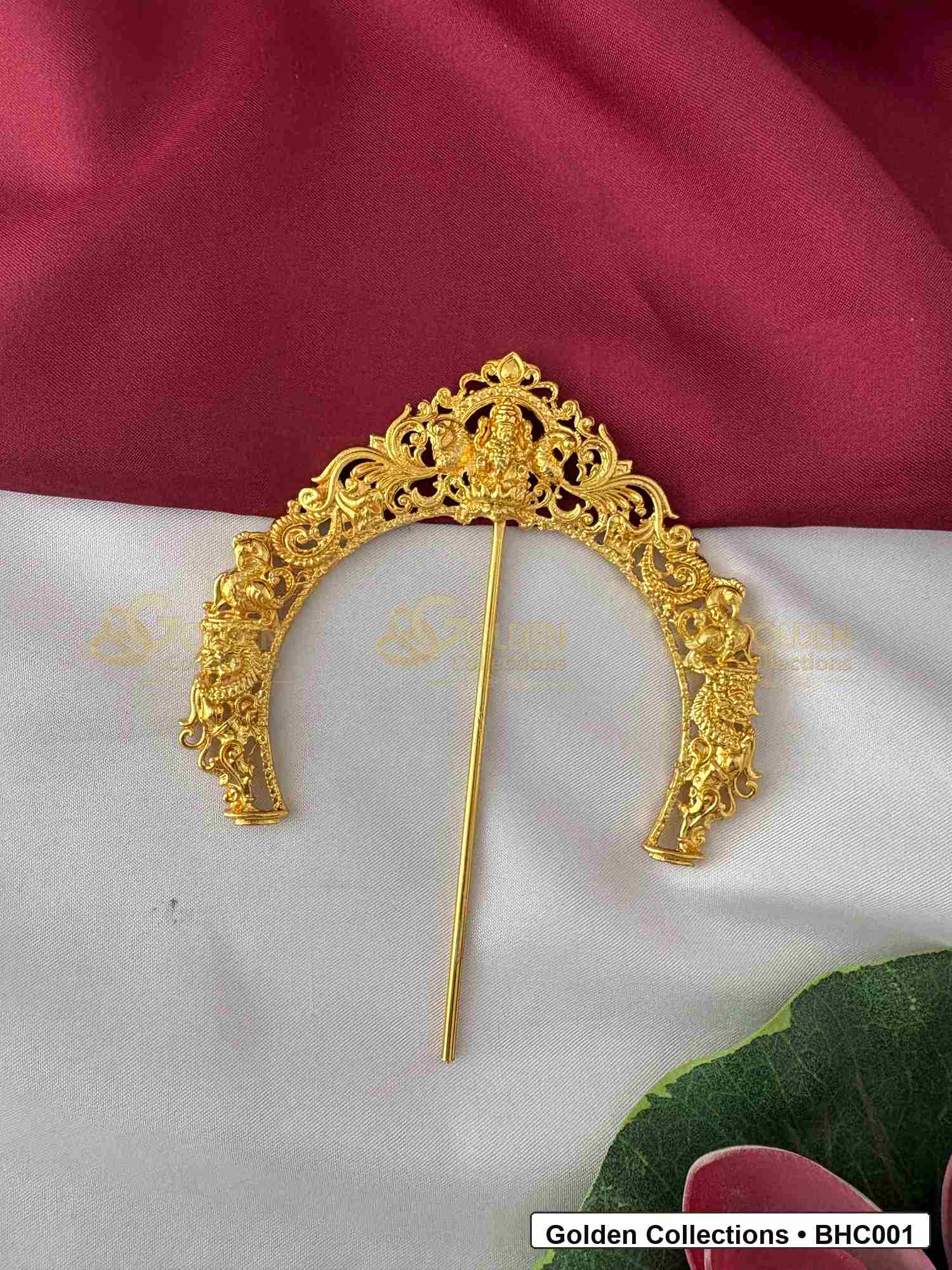 Front view of Classic Bharatanatyam Hair Crown for Dance Costume for Bharatanatyam dance hairstyle styling