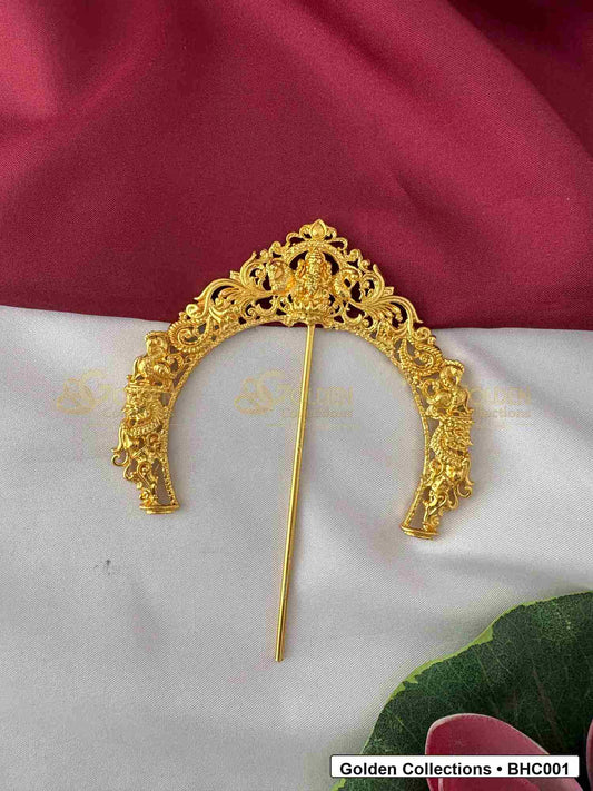 Front view of Classic Bharatanatyam Hair Crown for Dance Costume for Bharatanatyam dance hairstyle styling