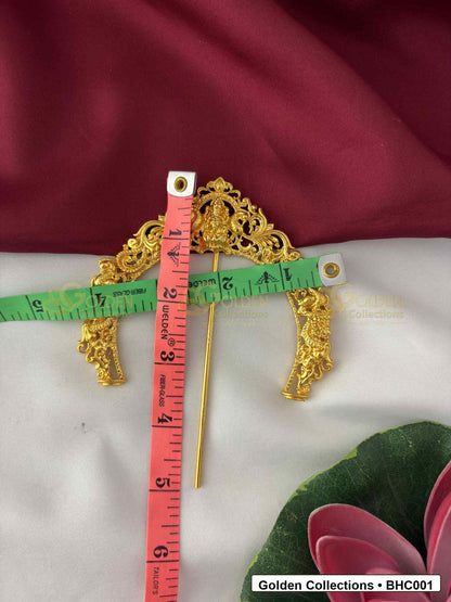 Side or detail view of Classic Bharatanatyam Hair Crown for Dance Costume showing crown shape and pinning reference