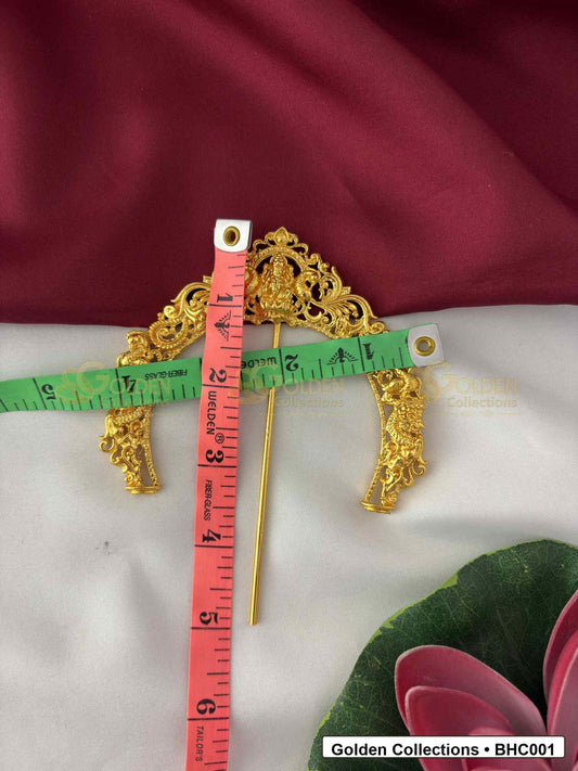 Side or detail view of Classic Bharatanatyam Hair Crown for Dance Costume showing crown shape and pinning reference