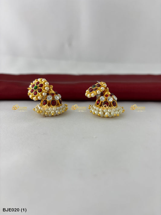 Bharatanatyam Jhumka Earrings with Kemp Stones BJE-020 for Bharatanatyam and Kuchipudi dance