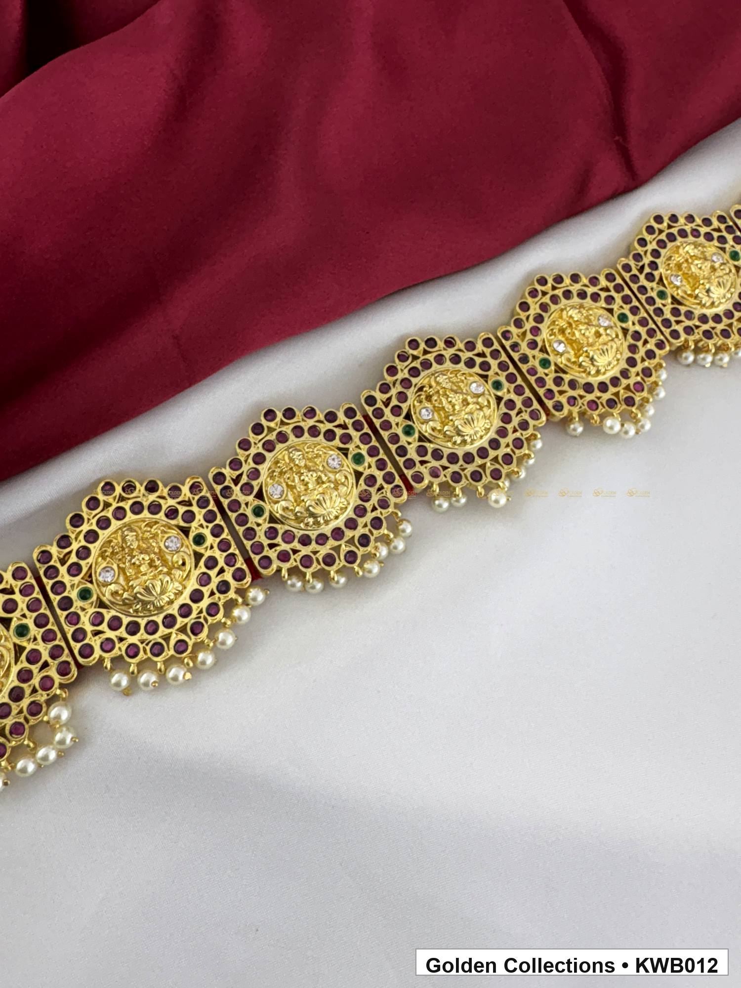 Detail view of Coin Link Real Kemp Vaddanam Waist Belt from Golden Collections