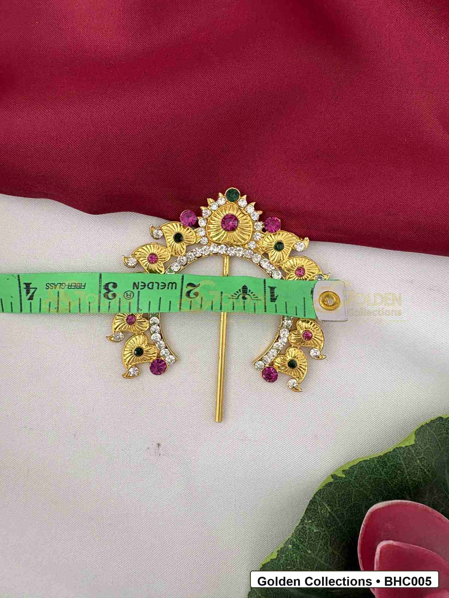 Side or detail view of Compact Bharatanatyam Hair Crown for Dance Costume showing crown shape and pinning reference