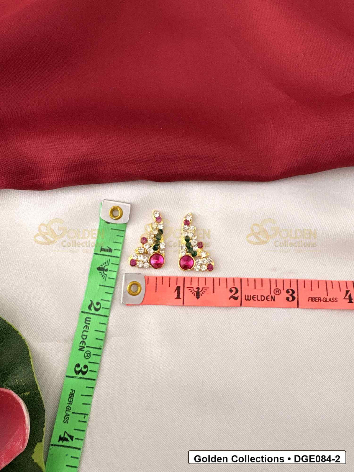 Measurement photo showing 3 Cms curved karna pathakam deity earrings for idol alankaram for deity idol alankaram