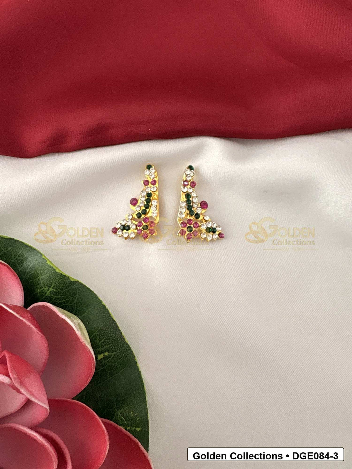 Curved Karna Pathakam Deity Earrings for Idol Alankaram front view showing 4 Cms variant for deity idol alankaram