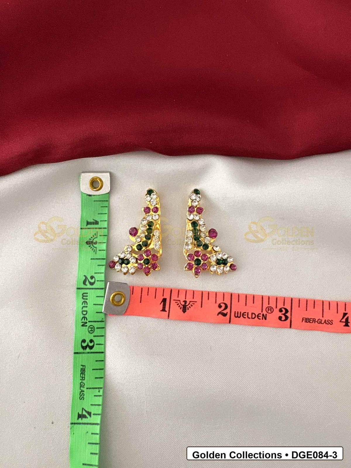 Measurement photo showing 4 Cms curved karna pathakam deity earrings for idol alankaram for deity idol alankaram