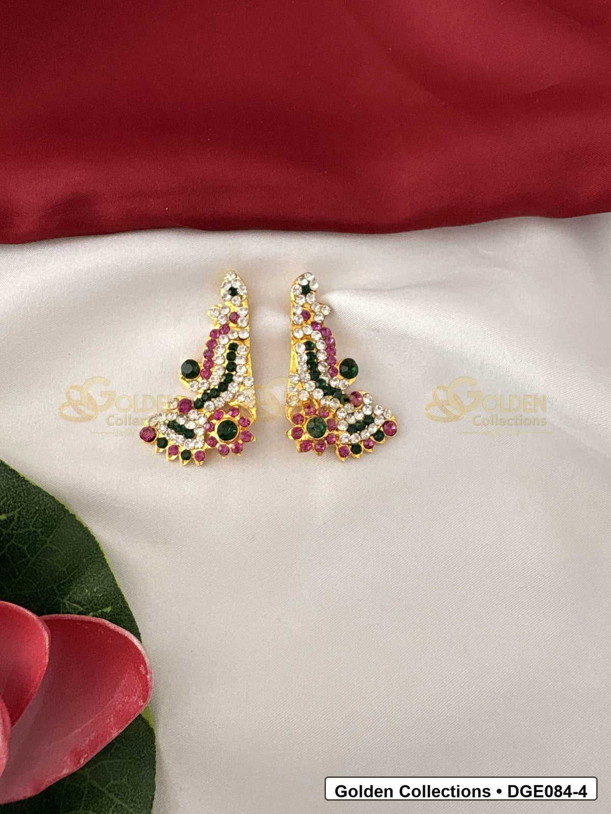 Curved Karna Pathakam Deity Earrings for Idol Alankaram front view showing 5 Cms variant for deity idol alankaram